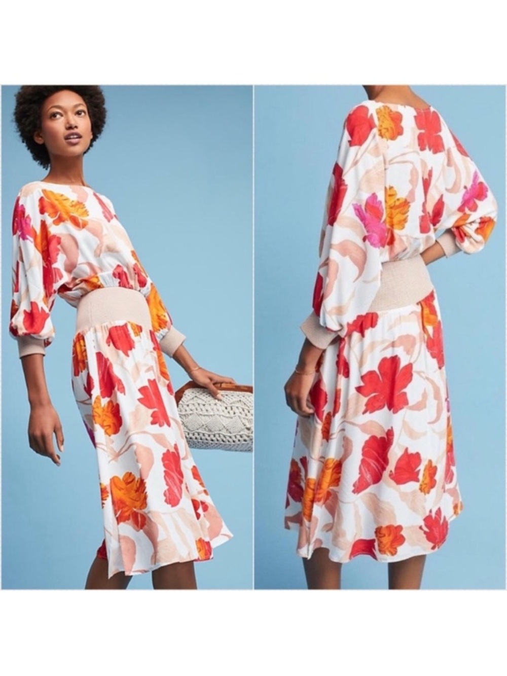 Anthropologie Maeve Gemma Floral Boat Neck Midi Dress Small